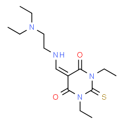 ChemSpider 2D Image | 5-({[2-(Diethylamino)ethyl]amino}methylene)-1,3-diethyl-2-thioxodihydro-4,6(1H,5H)-pyrimidinedione | C15H26N4O2S
