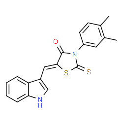 ChemSpider 2D Image | (5Z)-3-(3,4-Dimethylphenyl)-5-(1H-indol-3-ylmethylene)-2-thioxo-1,3-thiazolidin-4-one | C20H16N2OS2