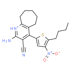 ChemSpider 2D Image | 2-Amino-4-(5-butyl-4-nitro-2-thienyl)-3-cyano-6,7,8,9-tetrahydro-5H-cyclohepta[b]pyridinium | C19H23N4O2S
