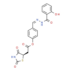ChemSpider 2D Image | 4-{(Z)-[(2-Hydroxybenzoyl)hydrazono]methyl}phenyl [(5R)-2,4-dioxo-1,3-thiazolidin-5-yl]acetate | C19H15N3O6S