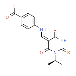 ChemSpider 2D Image | 4-{[(E)-{1-[(2R)-2-Butanyl]-4,6-dioxo-2-thioxotetrahydro-5(2H)-pyrimidinylidene}methyl]amino}benzoate | C16H16N3O4S