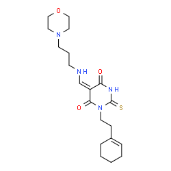 ChemSpider 2D Image | (5E)-1-[2-(1-Cyclohexen-1-yl)ethyl]-5-({[3-(4-morpholinyl)propyl]amino}methylene)-2-thioxodihydro-4,6(1H,5H)-pyrimidinedione | C20H30N4O3S
