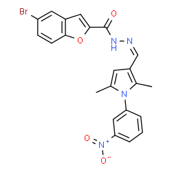 ChemSpider 2D Image | 5-Bromo-N'-{(Z)-[2,5-dimethyl-1-(3-nitrophenyl)-1H-pyrrol-3-yl]methylene}-1-benzofuran-2-carbohydrazide | C22H17BrN4O4