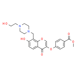 ChemSpider 2D Image | Methyl 4-[(7-hydroxy-8-{[4-(2-hydroxyethyl)-1-piperazinyl]methyl}-4-oxo-4H-chromen-3-yl)oxy]benzoate | C24H26N2O7