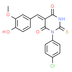 ChemSpider 2D Image | (5Z)-1-(4-Chlorophenyl)-5-(4-hydroxy-3-methoxybenzylidene)-2-thioxodihydro-4,6(1H,5H)-pyrimidinedione | C18H13ClN2O4S