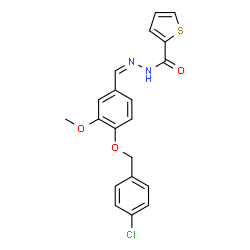 ChemSpider 2D Image | N'-[(Z)-{4-[(4-Chlorobenzyl)oxy]-3-methoxyphenyl}methylene]-2-thiophenecarbohydrazide | C20H17ClN2O3S