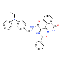 ChemSpider 2D Image | N-[(1R)-2-{(2Z)-2-[(9-Ethyl-9H-carbazol-3-yl)methylene]hydrazino}-2-oxo-1-(4-oxo-3,4-dihydro-1-phthalazinyl)ethyl]benzamide | C32H26N6O3