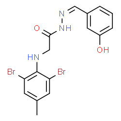 ChemSpider 2D Image | 2-[(2,6-Dibromo-4-methylphenyl)amino]-N'-[(Z)-(3-hydroxyphenyl)methylene]acetohydrazide | C16H15Br2N3O2