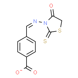ChemSpider 2D Image | 4-{(Z)-[(4-Oxo-2-thioxo-1,3-thiazolidin-3-yl)imino]methyl}benzoate | C11H7N2O3S2