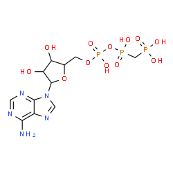 ChemSpider 2D Image | 9-[5-O-(Hydroxy{[hydroxy(phosphonomethyl)phosphoryl]oxy}phosphoryl)pentofuranosyl]-9H-purin-6-amine | C11H18N5O12P3