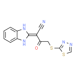 ChemSpider 2D Image | 2-(1,3-Dihydro-2H-benzimidazol-2-ylidene)-3-oxo-4-(1,3,4-thiadiazol-2-ylsulfanyl)butanenitrile | C13H9N5OS2
