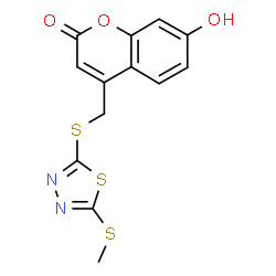 ChemSpider 2D Image | 7-hydroxy-4-({[5-(methylthio)-1,3,4-thiadiazol-2-yl]thio}methyl)-2H-chromen-2-one | C13H10N2O3S3
