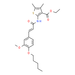 ChemSpider 2D Image | Ethyl 2-({(2E)-3-[3-methoxy-4-(pentyloxy)phenyl]-2-propenoyl}amino)-4,5-dimethyl-3-thiophenecarboxylate | C24H31NO5S