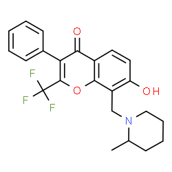 ChemSpider 2D Image | 7-Hydroxy-8-[(2-methyl-1-piperidinyl)methyl]-3-phenyl-2-(trifluoromethyl)-4H-chromen-4-one | C23H22F3NO3