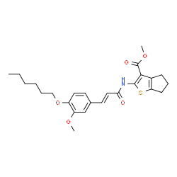 ChemSpider 2D Image | Methyl 2-({(2E)-3-[4-(hexyloxy)-3-methoxyphenyl]-2-propenoyl}amino)-5,6-dihydro-4H-cyclopenta[b]thiophene-3-carboxylate | C25H31NO5S
