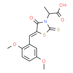 ChemSpider 2D Image | 2-[(5Z)-5-(2,5-Dimethoxybenzylidene)-4-oxo-2-thioxo-1,3-thiazolidin-3-yl]propanoic acid | C15H15NO5S2