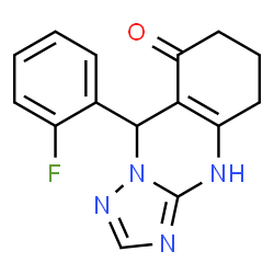 ChemSpider 2D Image | 9-(2-Fluorophenyl)-5,6,7,9-tetrahydro[1,2,4]triazolo[5,1-b]quinazolin-8(1H)-one | C15H13FN4O