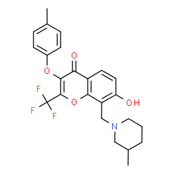 ChemSpider 2D Image | 7-Hydroxy-3-(4-methylphenoxy)-8-[(3-methyl-1-piperidinyl)methyl]-2-(trifluoromethyl)-4H-chromen-4-one | C24H24F3NO4