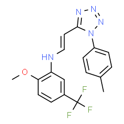ChemSpider 2D Image | 2-Methoxy-N-{(E)-2-[1-(4-methylphenyl)-1H-tetrazol-5-yl]vinyl}-5-(trifluoromethyl)aniline | C18H16F3N5O