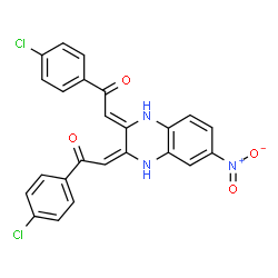 ChemSpider 2D Image | (2Z,2'E)-2,2'-(6-Nitro-1,4-dihydroquinoxaline-2,3-diylidene)bis[1-(4-chlorophenyl)ethanone] | C24H15Cl2N3O4