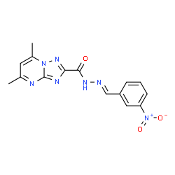 ChemSpider 2D Image | 5,7-Dimethyl-N'-[(E)-(3-nitrophenyl)methylene][1,2,4]triazolo[1,5-a]pyrimidine-2-carbohydrazide | C15H13N7O3