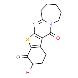 ChemSpider 2D Image | 2-Bromo-3,4,7,8,9,10-hexahydro-2H,6H-12-thia-5a,11-diaza-cyclohepta[b]fluorene-1,5-dione | C15H15BrN2O2S