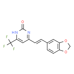 ChemSpider 2D Image | 4-[(E)-2-(1,3-Benzodioxol-5-yl)vinyl]-6-(trifluoromethyl)-2(1H)-pyrimidinone | C14H9F3N2O3