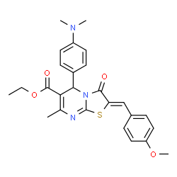 ChemSpider 2D Image | Ethyl (2Z)-5-[4-(dimethylamino)phenyl]-2-(4-methoxybenzylidene)-7-methyl-3-oxo-2,3-dihydro-5H-[1,3]thiazolo[3,2-a]pyrimidine-6-carboxylate | C26H27N3O4S