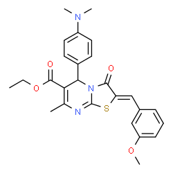 ChemSpider 2D Image | Ethyl (2Z)-5-[4-(dimethylamino)phenyl]-2-(3-methoxybenzylidene)-7-methyl-3-oxo-2,3-dihydro-5H-[1,3]thiazolo[3,2-a]pyrimidine-6-carboxylate | C26H27N3O4S