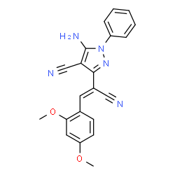 ChemSpider 2D Image | 5-Amino-3-[(Z)-1-cyano-2-(2,4-dimethoxyphenyl)vinyl]-1-phenyl-1H-pyrazole-4-carbonitrile | C21H17N5O2