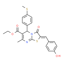 ChemSpider 2D Image | Ethyl (2Z)-2-(4-hydroxybenzylidene)-7-methyl-5-[4-(methylsulfanyl)phenyl]-3-oxo-2,3-dihydro-5H-[1,3]thiazolo[3,2-a]pyrimidine-6-carboxylate | C24H22N2O4S2
