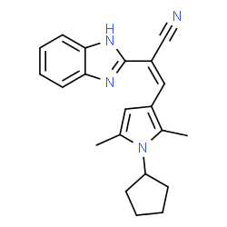 ChemSpider 2D Image | (2Z)-2-(1H-Benzimidazol-2-yl)-3-(1-cyclopentyl-2,5-dimethyl-1H-pyrrol-3-yl)acrylonitrile | C21H22N4