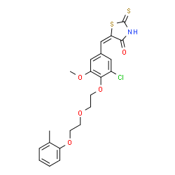 ChemSpider 2D Image | (5E)-5-(3-Chloro-5-methoxy-4-{2-[2-(2-methylphenoxy)ethoxy]ethoxy}benzylidene)-2-thioxo-1,3-thiazolidin-4-one | C22H22ClNO5S2