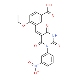 ChemSpider 2D Image | 4-Ethoxy-3-{(E)-[1-(3-nitrophenyl)-2,4,6-trioxotetrahydro-5(2H)-pyrimidinylidene]methyl}benzoic acid | C20H15N3O8