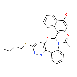 ChemSpider 2D Image | 1-[3-(Butylsulfanyl)-6-(4-methoxy-1-naphthyl)[1,2,4]triazino[5,6-d][3,1]benzoxazepin-7(6H)-yl]ethanone | C27H26N4O3S