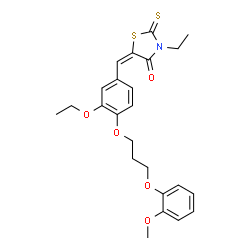 ChemSpider 2D Image | (5E)-5-{3-Ethoxy-4-[3-(2-methoxyphenoxy)propoxy]benzylidene}-3-ethyl-2-thioxo-1,3-thiazolidin-4-one | C24H27NO5S2