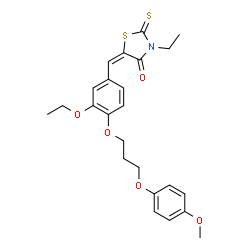 ChemSpider 2D Image | (5E)-5-{3-Ethoxy-4-[3-(4-methoxyphenoxy)propoxy]benzylidene}-3-ethyl-2-thioxo-1,3-thiazolidin-4-one | C24H27NO5S2