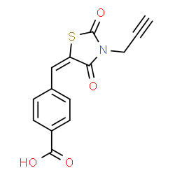 ChemSpider 2D Image | 4-{(E)-[2,4-Dioxo-3-(2-propyn-1-yl)-1,3-thiazolidin-5-ylidene]methyl}benzoic acid | C14H9NO4S