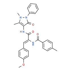 ChemSpider 2D Image | N-[(1Z)-3-[(1,5-Dimethyl-3-oxo-2-phenyl-2,3-dihydro-1H-pyrazol-4-yl)amino]-1-(4-methoxyphenyl)-3-oxo-1-propen-2-yl]-4-methylbenzamide | C29H28N4O4
