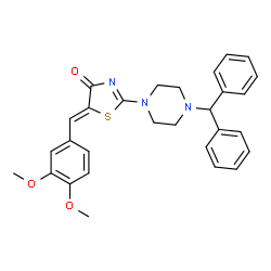 ChemSpider 2D Image | (5Z)-5-(3,4-Dimethoxybenzylidene)-2-[4-(diphenylmethyl)-1-piperazinyl]-1,3-thiazol-4(5H)-one | C29H29N3O3S