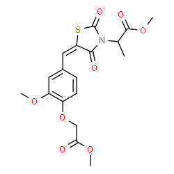 ChemSpider 2D Image | Methyl 2-{(5E)-5-[3-methoxy-4-(2-methoxy-2-oxoethoxy)benzylidene]-2,4-dioxo-1,3-thiazolidin-3-yl}propanoate | C18H19NO8S