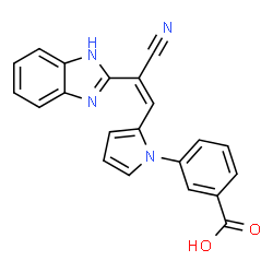 ChemSpider 2D Image | 3-{2-[(Z)-2-(1H-Benzimidazol-2-yl)-2-cyanovinyl]-1H-pyrrol-1-yl}benzoic acid | C21H14N4O2