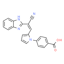 ChemSpider 2D Image | 4-{2-[(Z)-2-(1H-Benzimidazol-2-yl)-2-cyanovinyl]-1H-pyrrol-1-yl}benzoic acid | C21H14N4O2