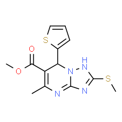 ChemSpider 2D Image | Methyl 5-methyl-2-(methylsulfanyl)-7-(2-thienyl)-1,7-dihydro[1,2,4]triazolo[1,5-a]pyrimidine-6-carboxylate | C13H14N4O2S2