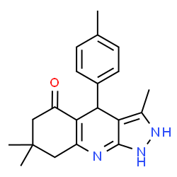 ChemSpider 2D Image | 3,7,7-Trimethyl-4-(4-methylphenyl)-1,2,4,6,7,8-hexahydro-5H-pyrazolo[3,4-b]quinolin-5-one | C20H23N3O