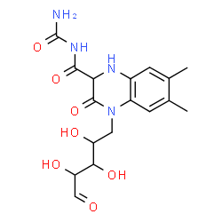ChemSpider 2D Image | 5-[3-(Carbamoylcarbamoyl)-6,7-dimethyl-2-oxo-3,4-dihydro-1(2H)-quinoxalinyl]-5-deoxypentose | C17H22N4O7