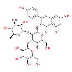 ChemSpider 2D Image | 5,7-Dihydroxy-2-(4-hydroxyphenyl)-4-oxo-4H-chromen-3-yl 6-deoxy-alpha-L-mannopyranosyl-(1->2)-[alpha-D-glucopyranosyl-(1->3)]-alpha-D-galactopyranoside | C33H40O20