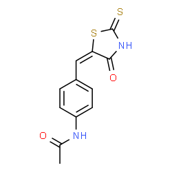 ChemSpider 2D Image | N-{4-[(E)-(4-Oxo-2-thioxo-1,3-thiazolidin-5-ylidene)methyl]phenyl}acetamide | C12H10N2O2S2