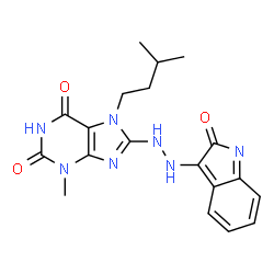 ChemSpider 2D Image | 3-Methyl-7-(3-methylbutyl)-8-[2-(2-oxo-2H-indol-3-yl)hydrazino]-3,7-dihydro-1H-purine-2,6-dione | C19H21N7O3