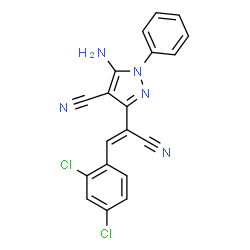ChemSpider 2D Image | 5-Amino-3-[(Z)-1-cyano-2-(2,4-dichlorophenyl)vinyl]-1-phenyl-1H-pyrazole-4-carbonitrile | C19H11Cl2N5
